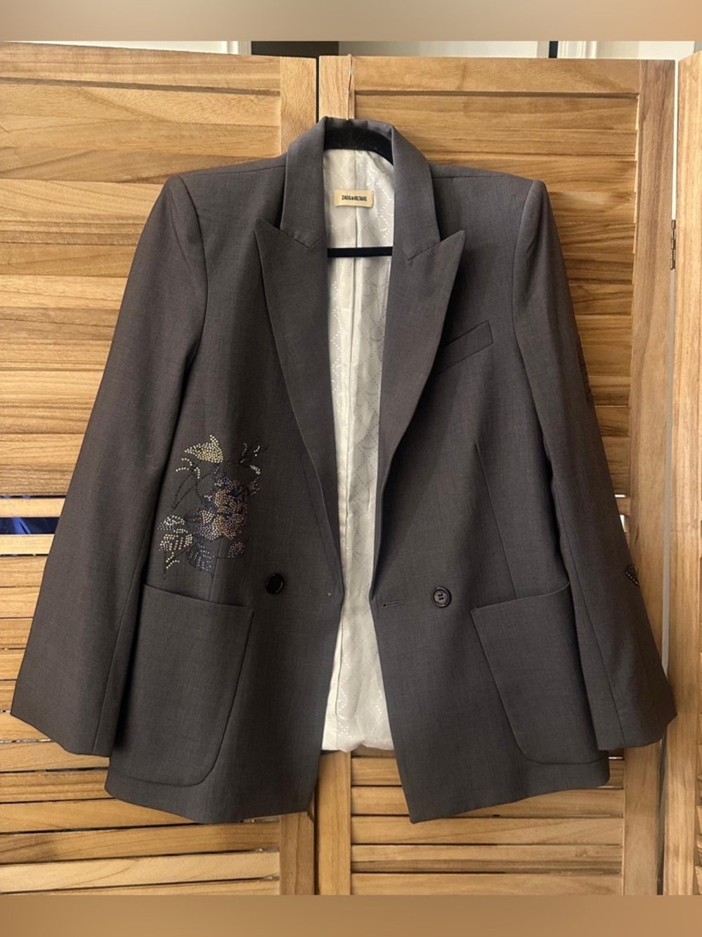 Zadig Voltaire Floral Butterfly Snake Print Embroidered Blazer in Gray size 38